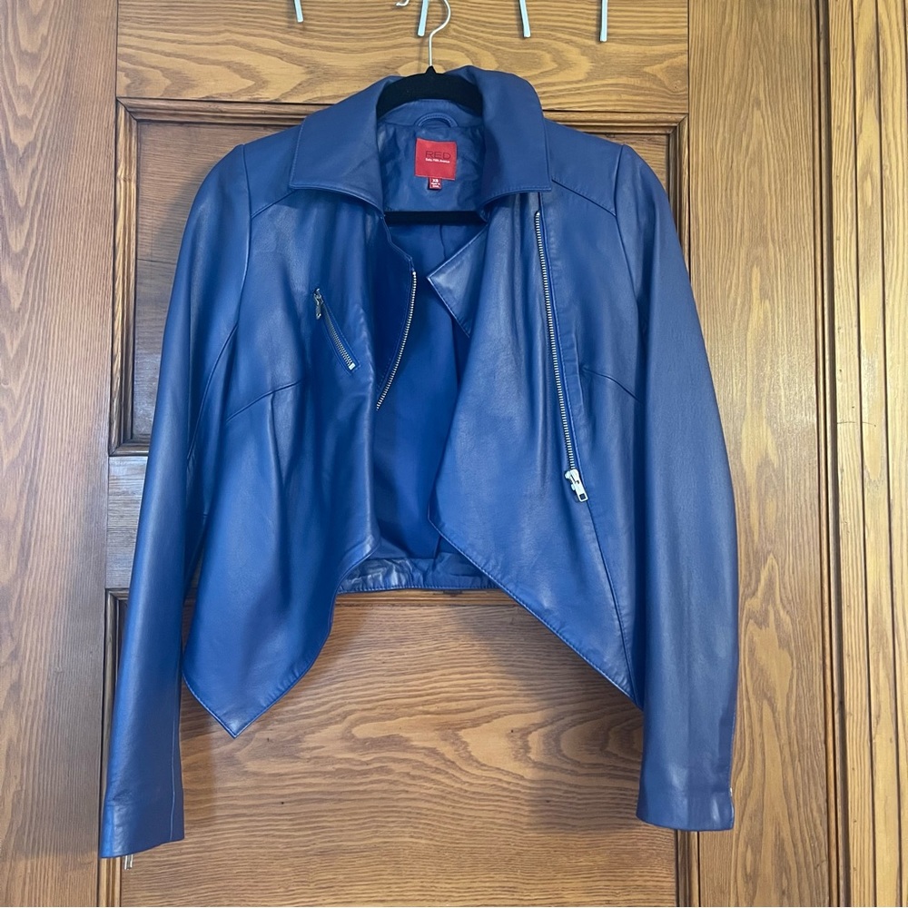 Genuine leather blue jacket